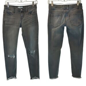 Free People Skinny Destroyed Jeans Sharkbite Hem Gray Washed Black Distressed 26